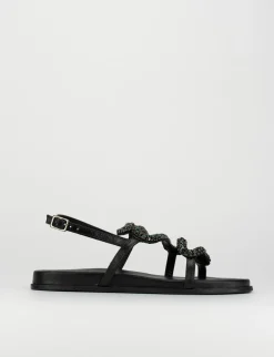 Sandalo tacco 1 cm nero pelle