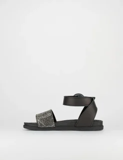 Sandalo tacco 1 cm nero pelle