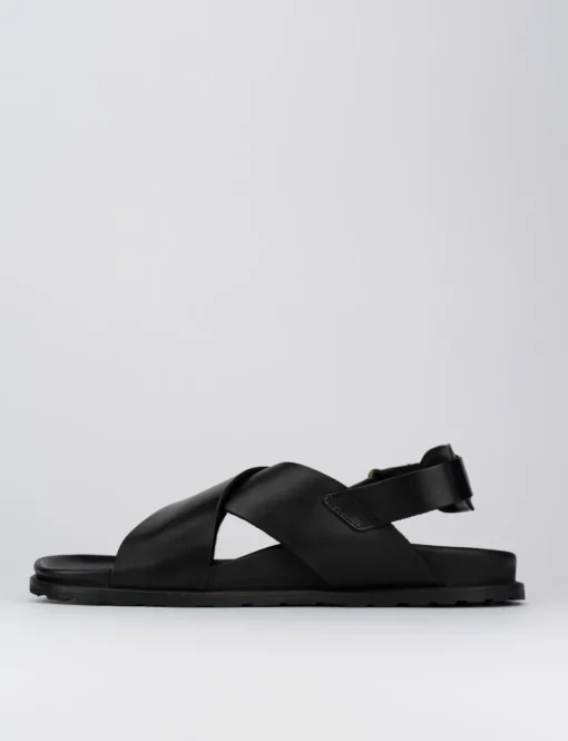 Sandalo tacco 1 cm nero pelle