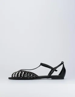 Sandalo tacco 1 cm nero pelle