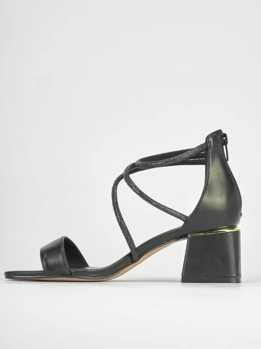 Sandalo tacco 5 cm nero pelle
