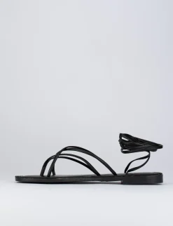Sandalo tacco 1 cm nero pelle