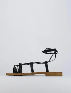 Sandalo tacco 1 cm nero pelle