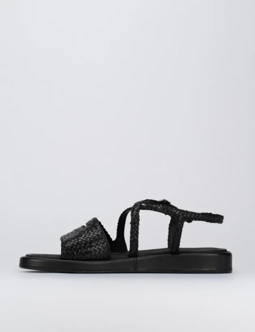 Sandalo tacco 1 cm nero pelle