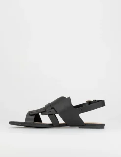 Sandalo tacco 1 cm nero pelle