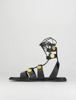 Sandalo tacco 1 cm nero pelle