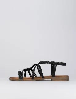 Sandalo tacco 1 cm nero pelle