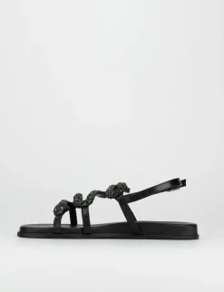 Sandalo tacco 1 cm nero pelle