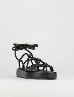 Sandalo tacco 1 cm nero pelle
