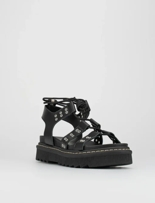 Sandalo tacco 1 cm nero pelle
