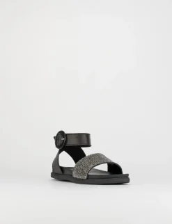 Sandalo tacco 1 cm nero pelle