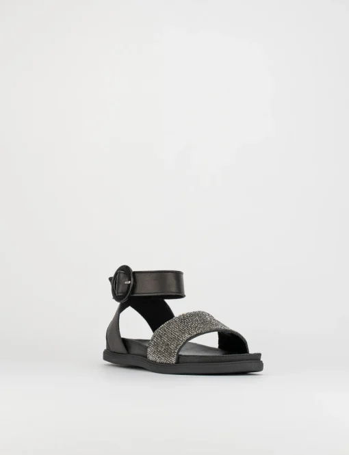 Sandalo tacco 1 cm nero pelle