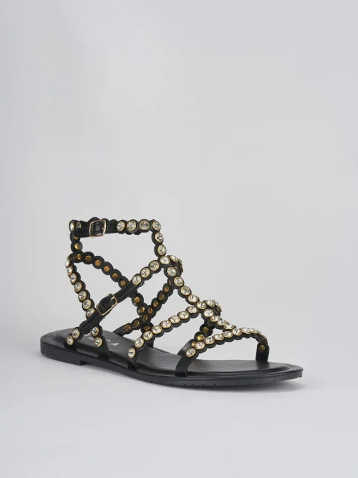 Sandalo tacco 1 cm nero pelle