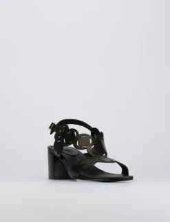Sandalo tacco 5 cm nero pelle