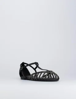 Sandalo tacco 1 cm nero pelle