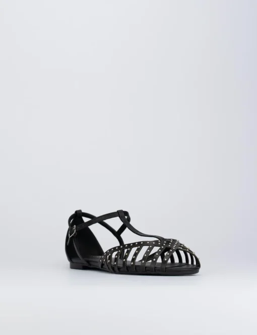 Sandalo tacco 1 cm nero pelle
