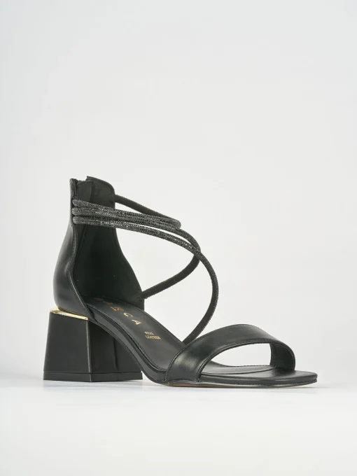 Sandalo tacco 5 cm nero pelle