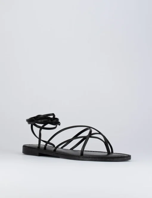 Sandalo tacco 1 cm nero pelle