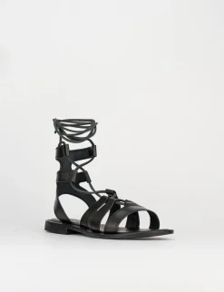 Sandalo tacco 1 cm nero pelle