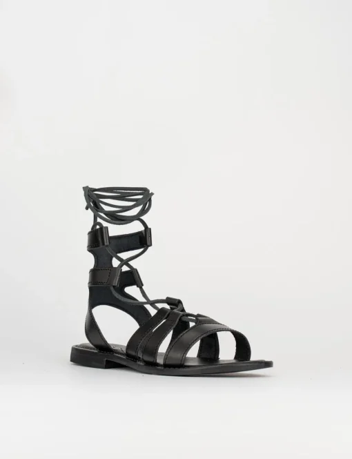 Sandalo tacco 1 cm nero pelle