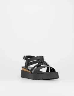 Sandalo tacco 1 cm nero pelle
