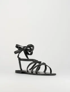 Sandalo tacco 1 cm nero pelle