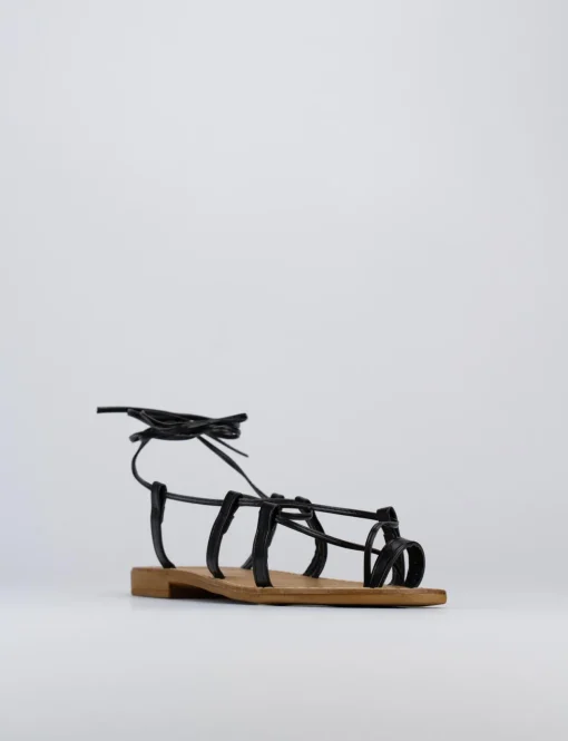 Sandalo tacco 1 cm nero pelle