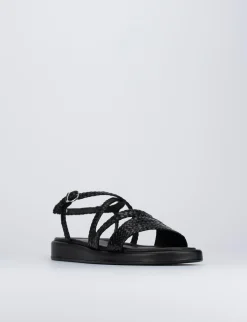 Sandalo tacco 1 cm nero pelle