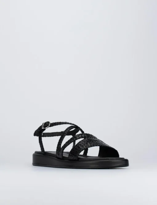 Sandalo tacco 1 cm nero pelle
