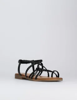 Sandalo tacco 1 cm nero pelle