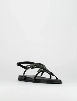 Sandalo tacco 1 cm nero pelle