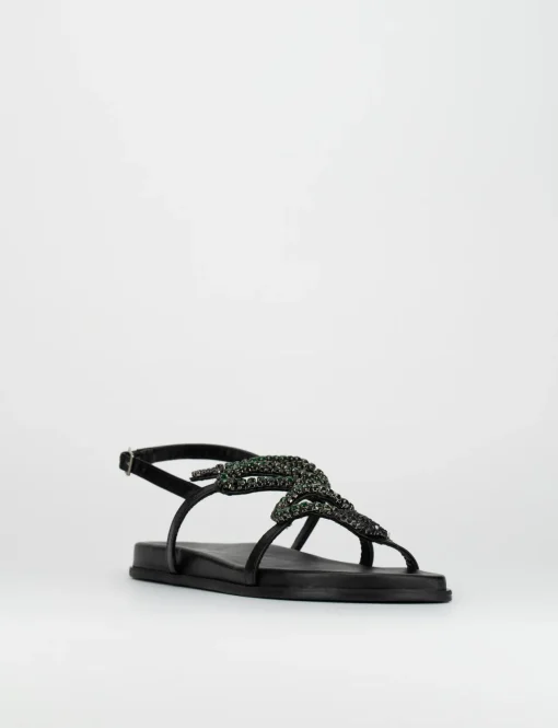 Sandalo tacco 1 cm nero pelle