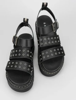 Sandalo tacco 1 cm nero pelle