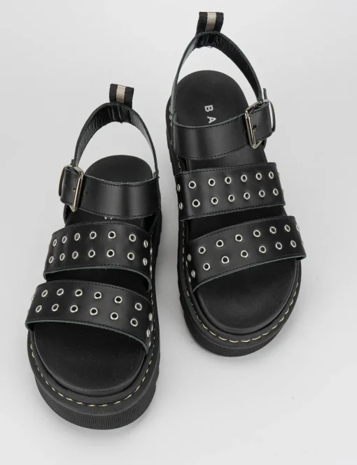 Sandalo tacco 1 cm nero pelle