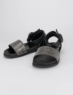 Sandalo tacco 1 cm nero pelle