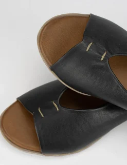 Sandalo tacco 1 cm nero pelle