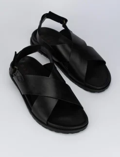Sandalo tacco 1 cm nero pelle