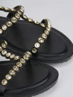 Sandalo tacco 1 cm nero pelle