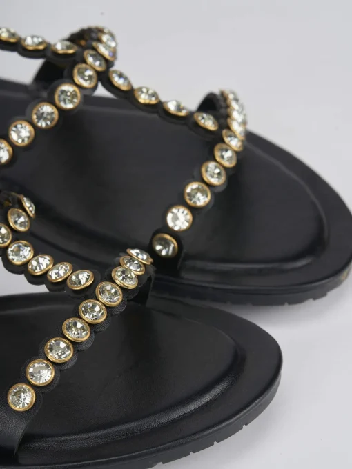 Sandalo tacco 1 cm nero pelle