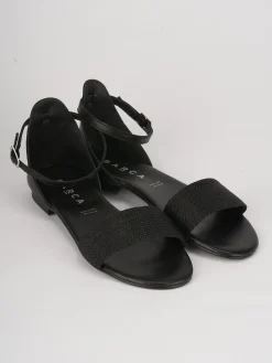 Sandalo tacco 1 cm nero pelle