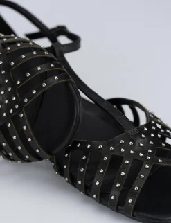 Sandalo tacco 1 cm nero pelle
