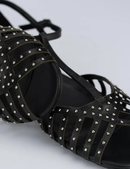 Sandalo tacco 1 cm nero pelle