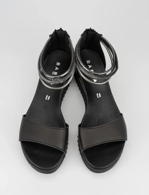 Sandalo tacco 1 cm nero pelle