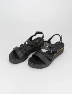 Sandalo tacco 1 cm nero pelle