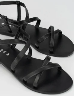 Sandalo tacco 1 cm nero pelle