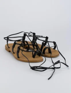 Sandalo tacco 1 cm nero pelle