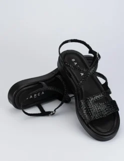 Sandalo tacco 1 cm nero pelle