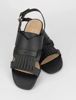 Sandalo tacco 1 cm nero pelle