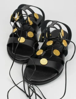 Sandalo tacco 1 cm nero pelle