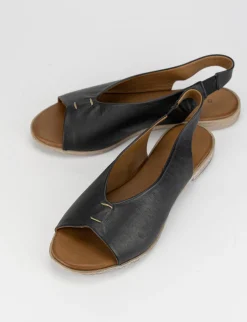Sandalo tacco 1 cm nero pelle